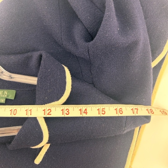 VTG LAUREN RALPH LAUREN Womens Merino Wool Cardi Jacket size M Navy Gold Crest. - Picture 16 of 16